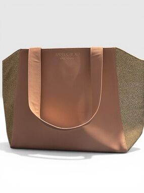 Jimmy Choo Pink-Tan Leather Tote with Gold Glitter Panels